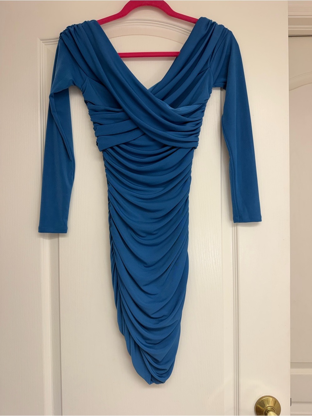 NWOT Abercrombie Blue Ruched Long-Sleeve V-Neck Dress Size S